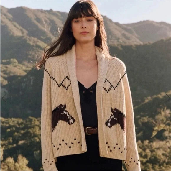 The Great. NWT The Horse Lodge Cardigan Open cardigan with horse motif - Picture 1 of 12